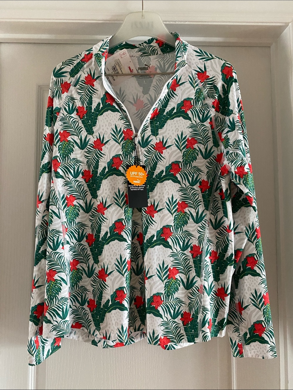Puma  50 UPF protection White Green Red Tropical Half-Zip Pullover